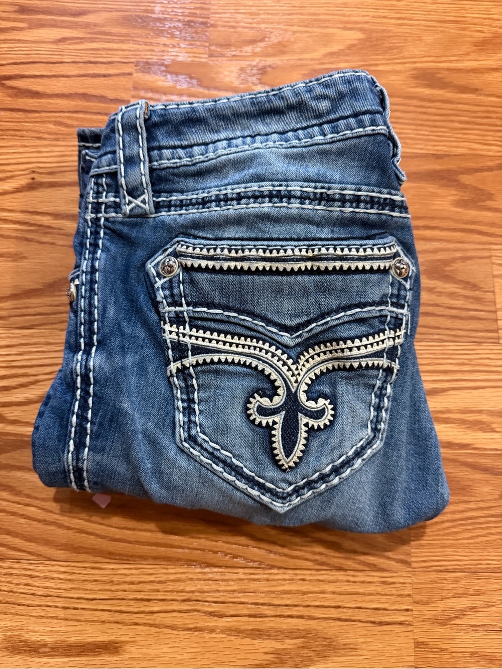 Rock Revival Blue Embroidered Boot Cut Jeans